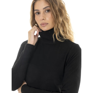 Camiseta de mujer con cuello alto y manga larga acanalada "Pearl"