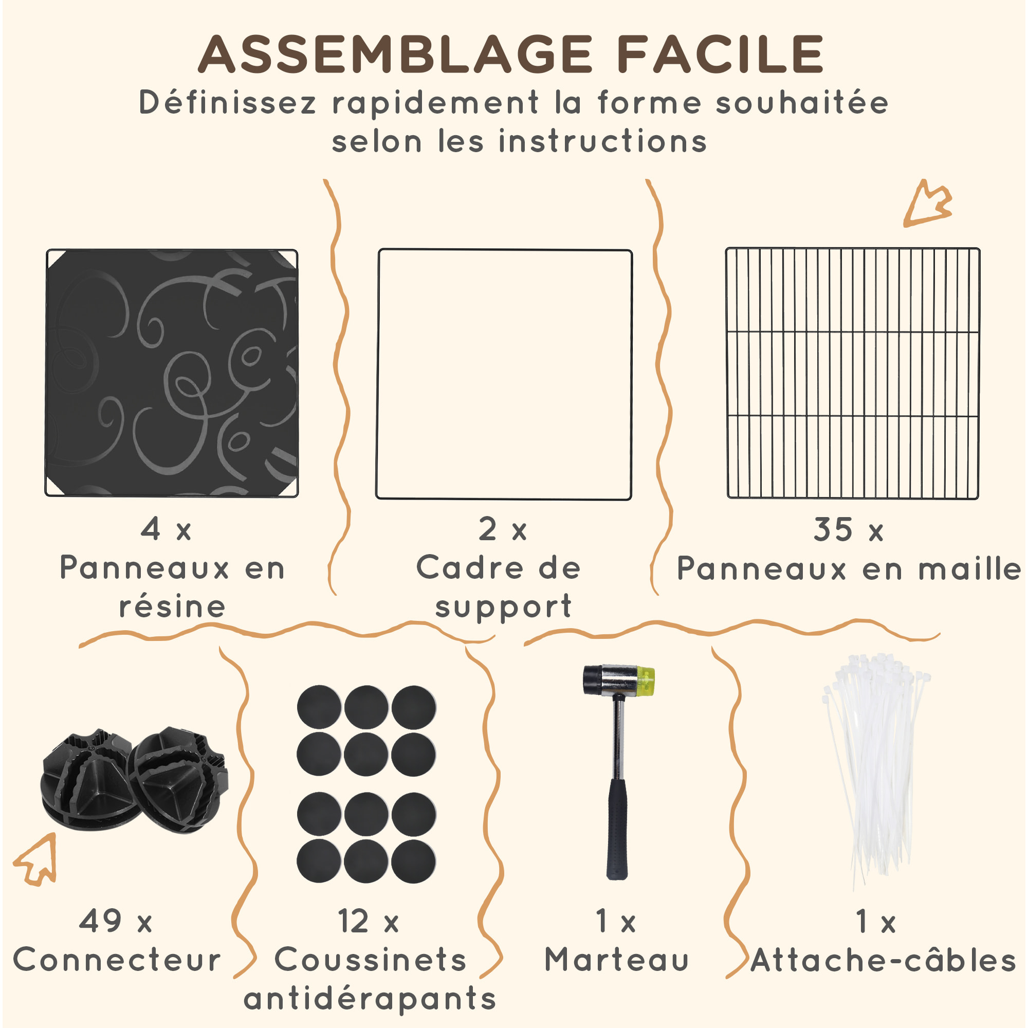 Cage parc enclos modulable rongeurs 2 niveaux 39 panneaux fil métallique PP noir