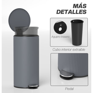 Cubo de Basura Cocina con Pedal, 30L, Papelera de Cocina Metálico con Tapa de Cierre Suave y Cubo Extraíble, para Dormitorio, Oficina, Estudio y Salón, 36x30x60,5 cm, Gris Oscuro