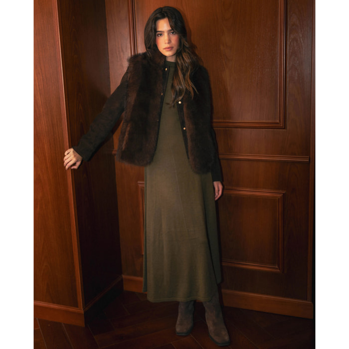 Vestido de punto con piezas evasé de mujer