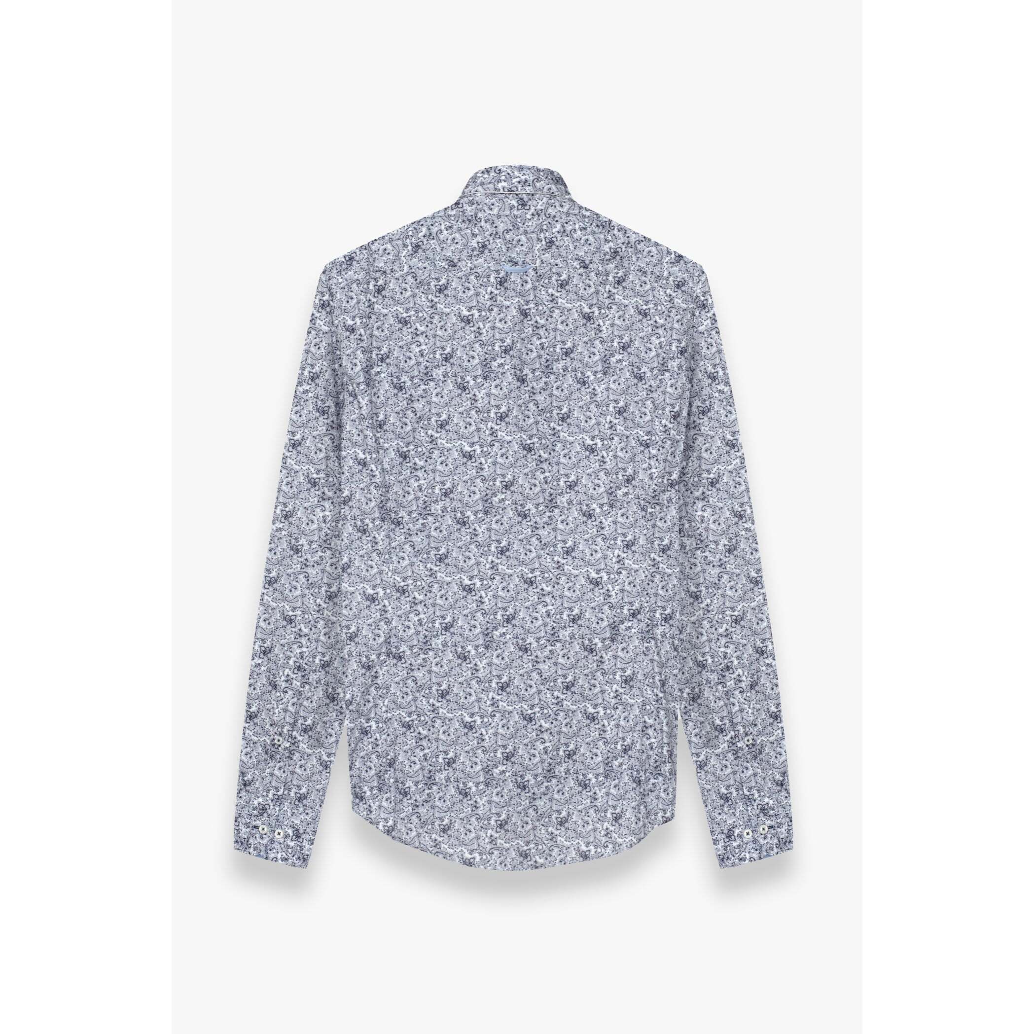 camicia uomo 1 bottone button down slim Popeline Stampato Bianco e Blu