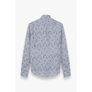 camicia uomo 1 bottone button down slim Popeline Stampato Bianco e Blu