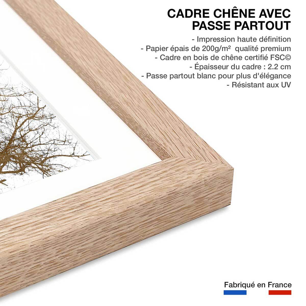 Affiche dessin ""Ciel d'or"" Affiche sous cadre bois