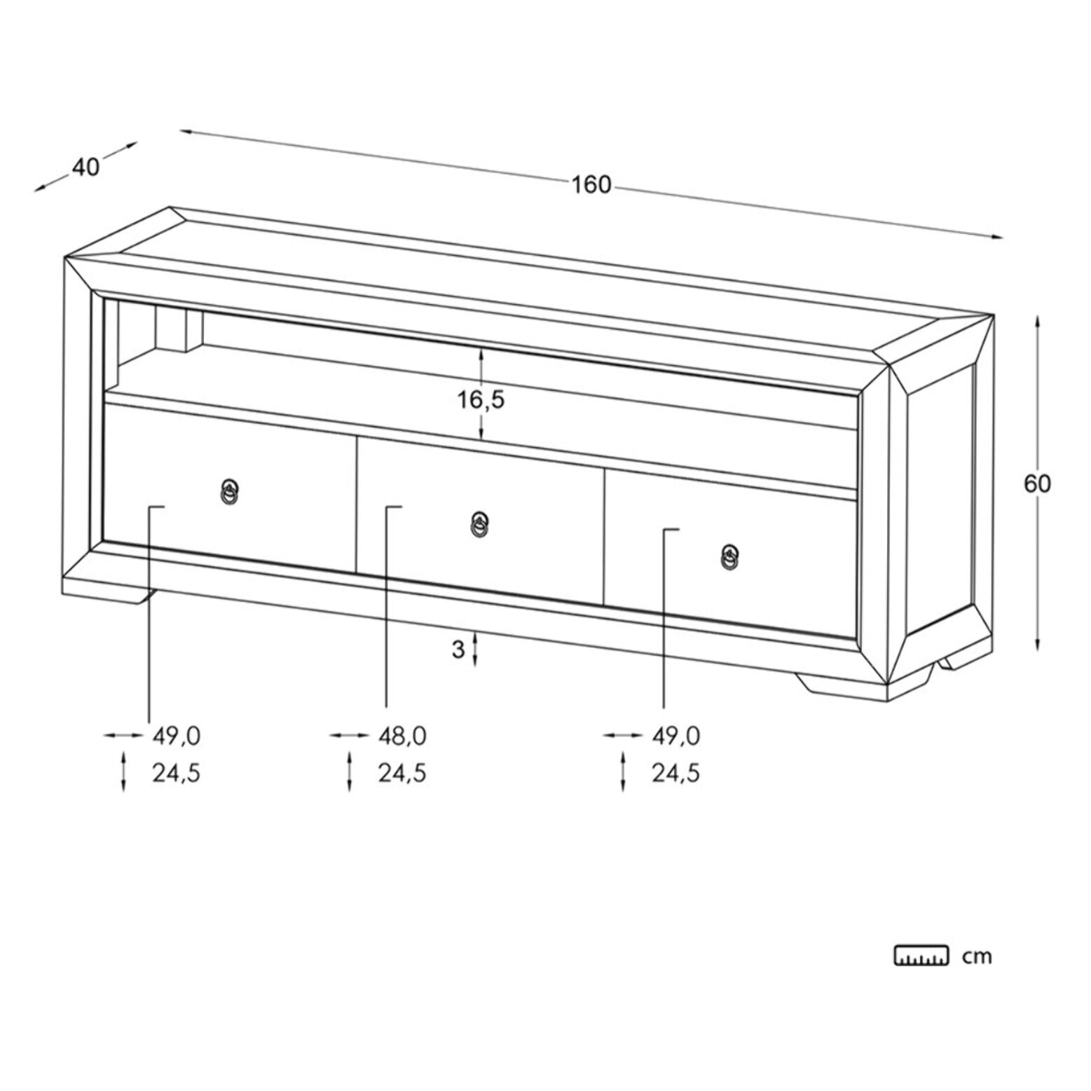 Meuble tv Oblak -bois massif d'araucaria-couleur blanc shabby 160 x 60 x 40 cm