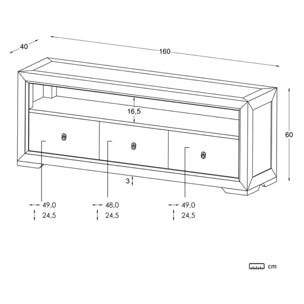 Meuble tv Oblak -bois massif d'araucaria-couleur blanc shabby 160 x 60 x 40 cm