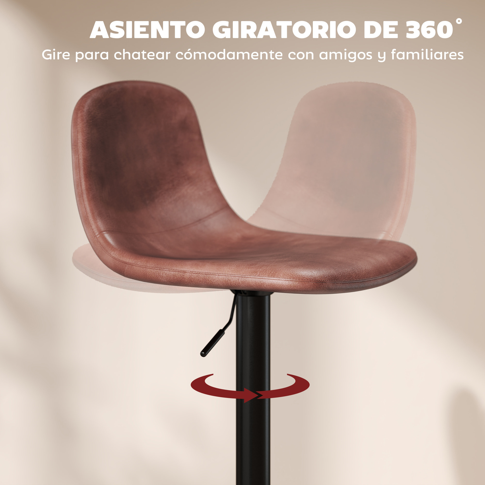 Juego de 2 Taburetes de Bar Taburetes Altos de Cocina Regulable en Altura 84-104 cm con Respaldo y Reposapiés Tapizado en PU Giratorio en 360° para Comedor Mostrador Marrón
