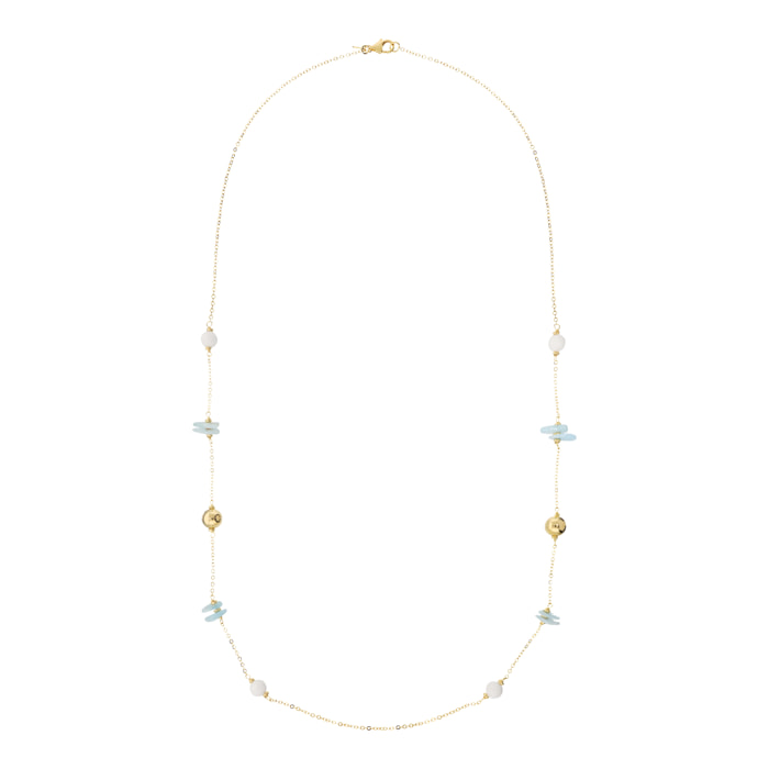 Collana Lunga Catena Forzatina Golden con Bead Lucide e Pietre Naturali di Berillo e Agata