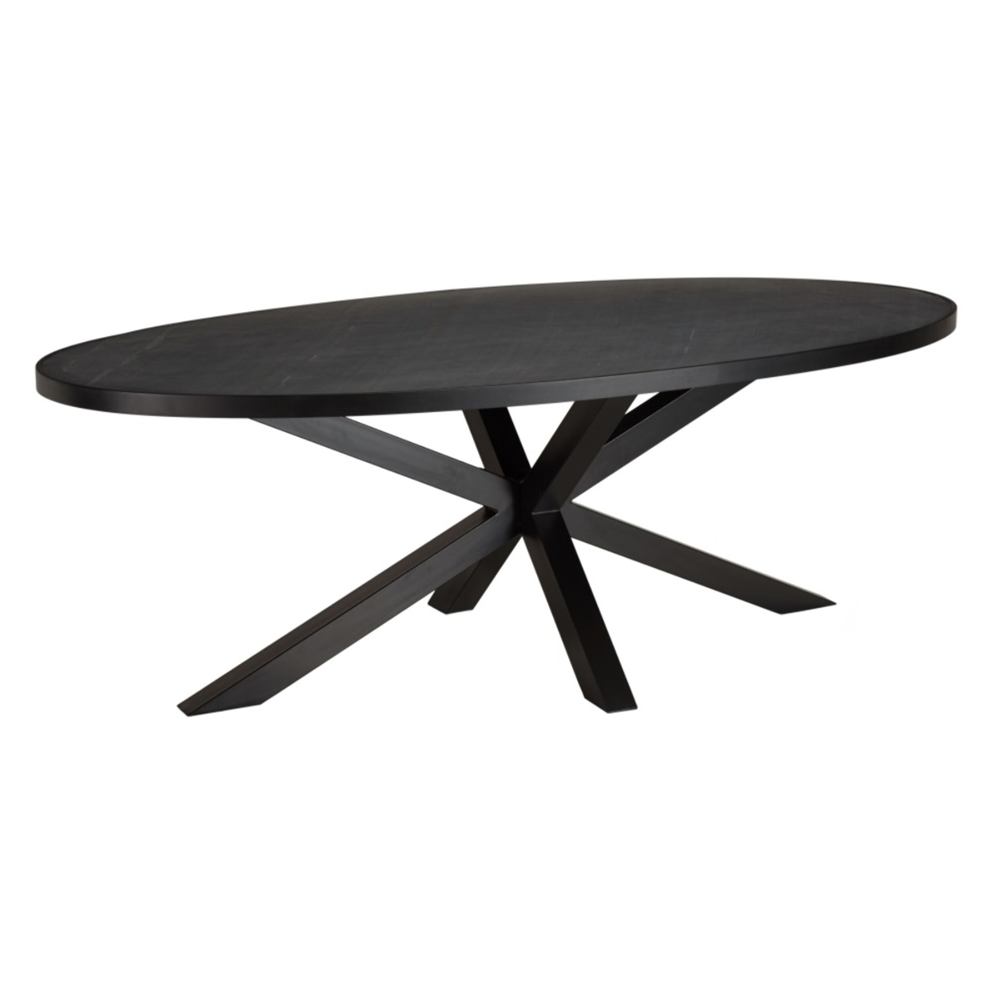 BASILE - Table à manger 220x110cm plateau noir effet pierre