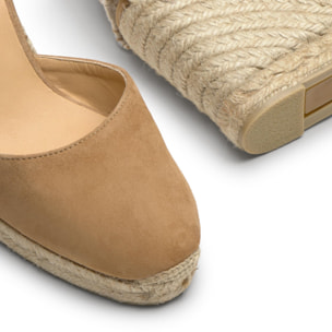 Alpargatas de cuña de mujer Carina en ante, cierre mediante lazada