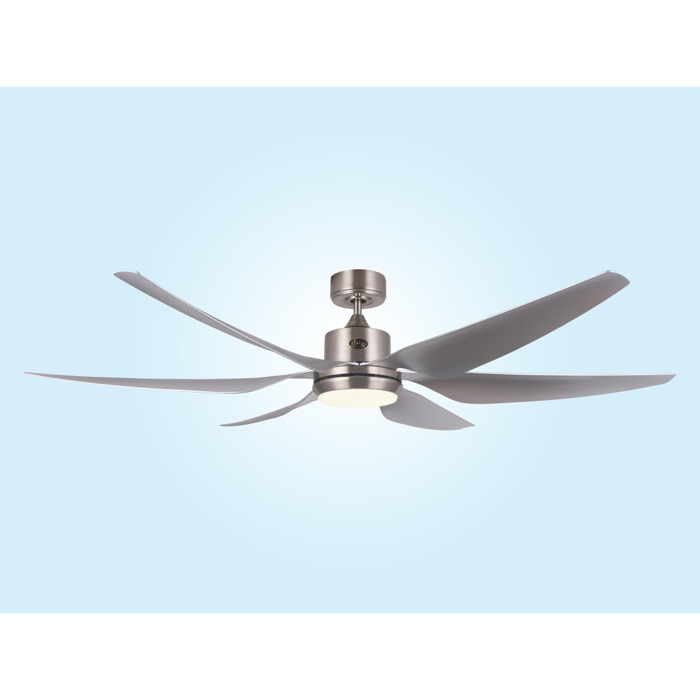 Ventilateur de plafond DC argenté avec pales de 166cm et lumière pour 60m2
