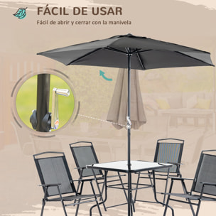 Outsunny Conjunto Muebles Jardín con 4 Sillas Plegables Mesa y Sombrilla Negro