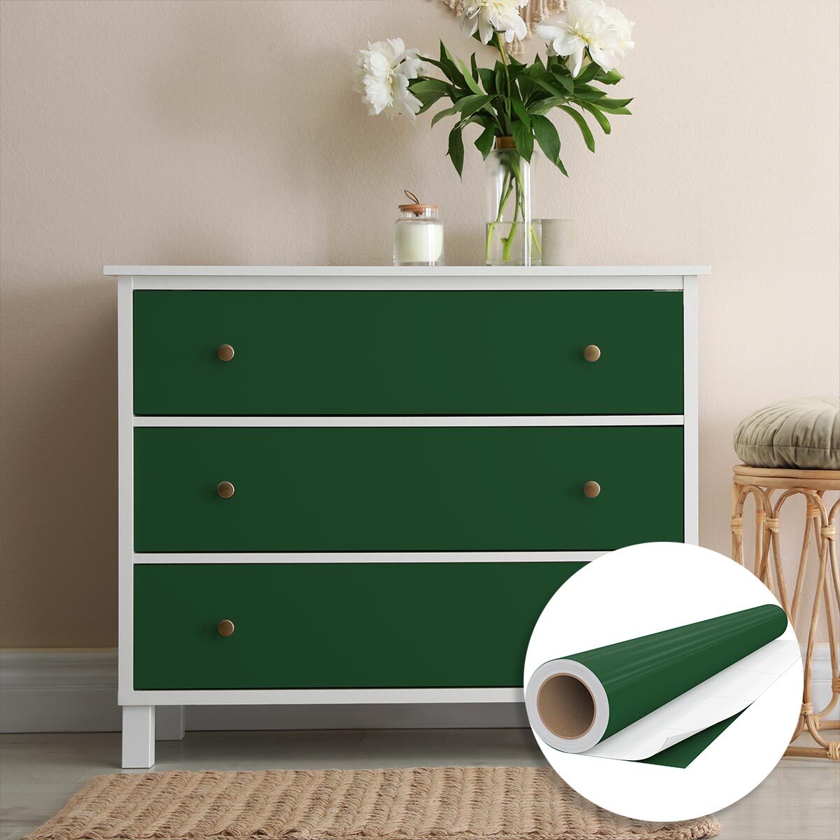 Rouleau adhésif décoratif Vinyle au Mètre - Vert fonce - Sticker Lavable Imperméable Mur Cuisine Meubles