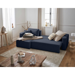 Topaze - canapé d'angle réversible - 4 places - convertible avec coffre - en tissu - Bleu