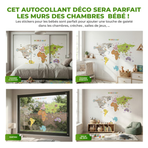 Stickers Muraux décoration adhésifs carte du monde géante pour enfants