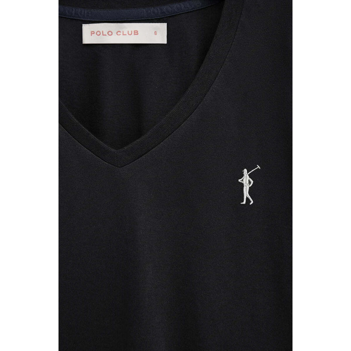 Maglietta nera a maniche corte e scollo a V con ricamo Rigby Go