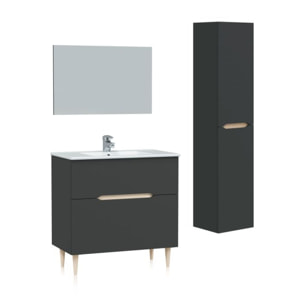 Pack de baño con lavabo y columna Opera 80 Antracita - Roble