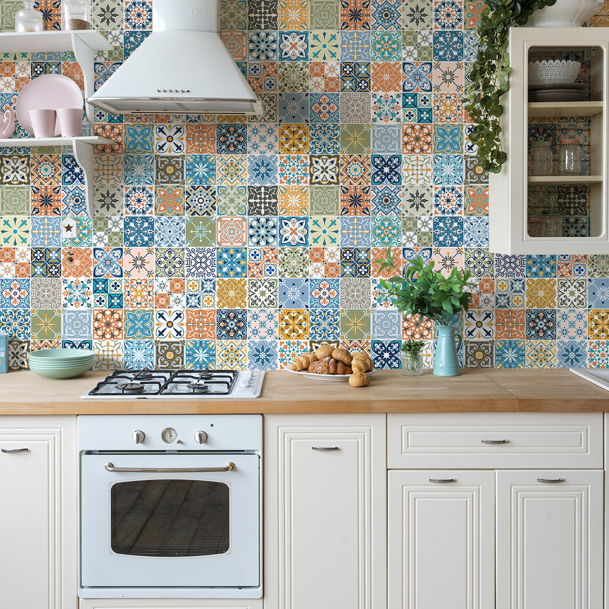 Stickers muraux - Sticker Mural Carrelage adhésif Cuisine Salle de Bain - 60 STICKERS CARREAUX DE CIMENT AVERA