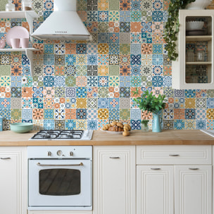 Stickers muraux - Sticker Mural Carrelage adhésif Cuisine Salle de Bain - 60 STICKERS CARREAUX DE CIMENT AVERA