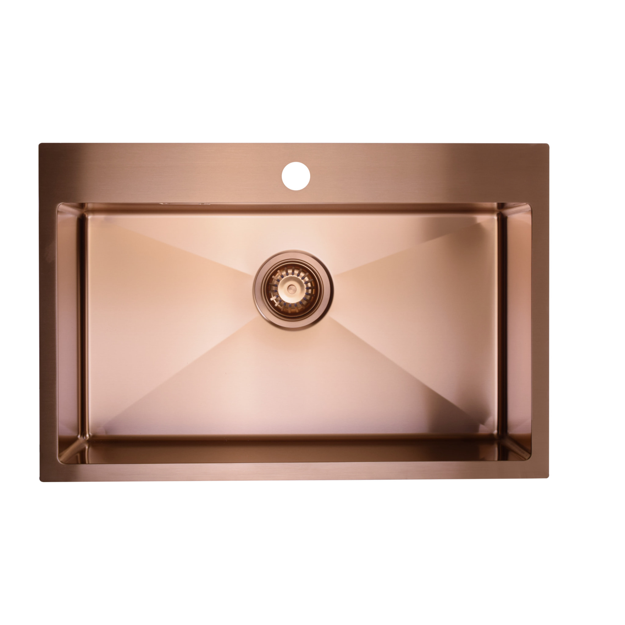 Timeless Évier de cuisine encastrable inox 304, 1 bac, 68x45x21 cm, Cuivre brossé PVD