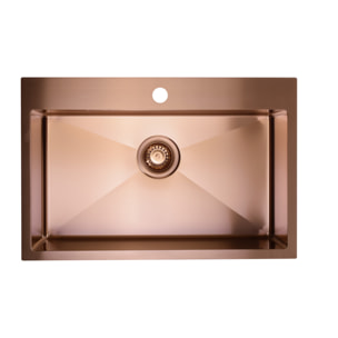 Timeless Évier de cuisine encastrable inox 304, 1 bac, 68x45x21 cm, Cuivre brossé PVD