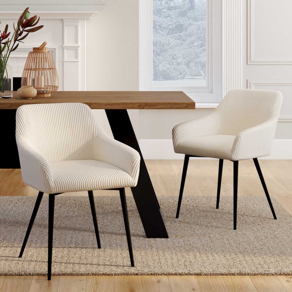 Chaises Jenny en velours côtelé et pieds métal