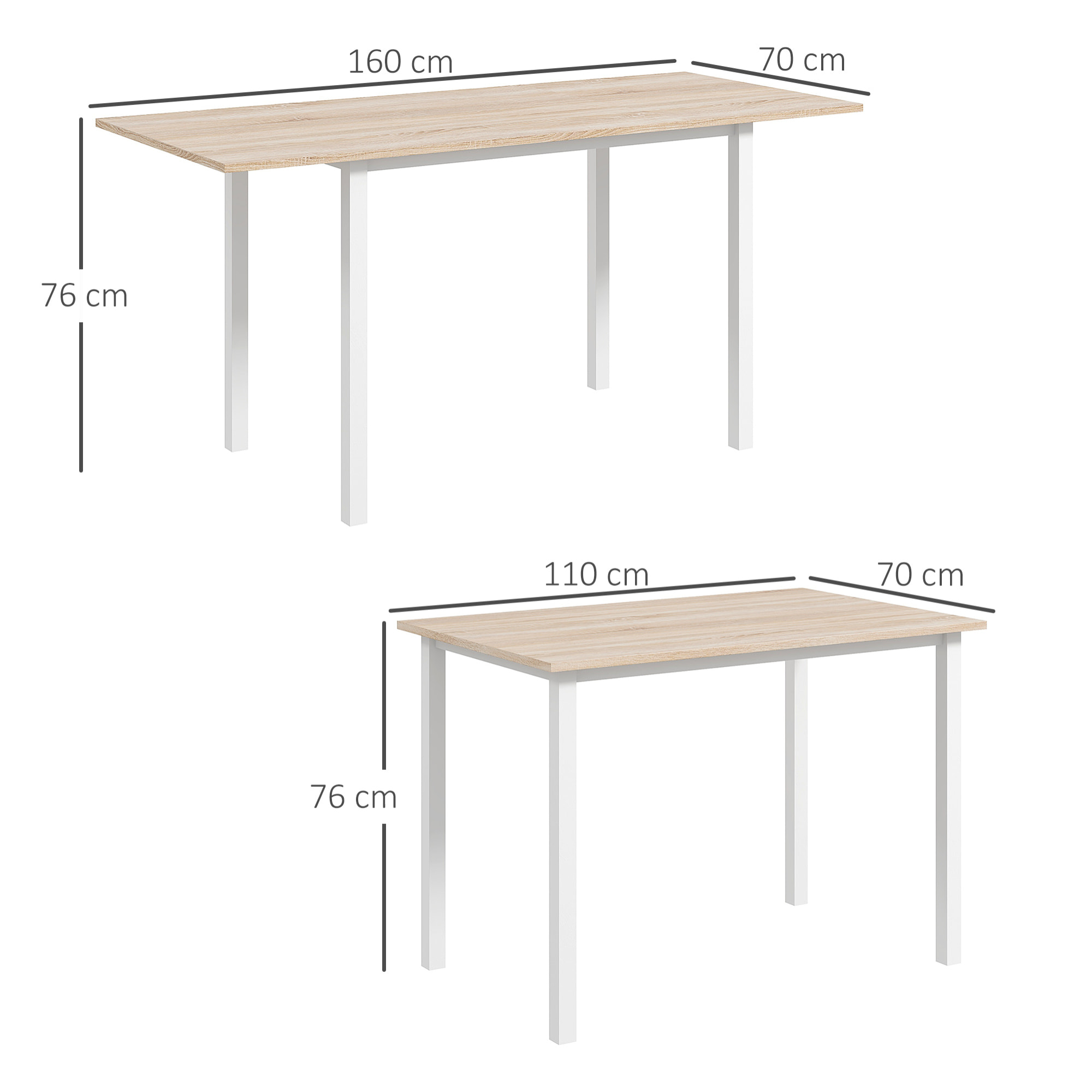 Mesa de Comedor Extensible para 4-6 Personas Mesa de Cocina Moderna con Patas de Acero para Salón Comedor 160x70x76 cm Madera Natural