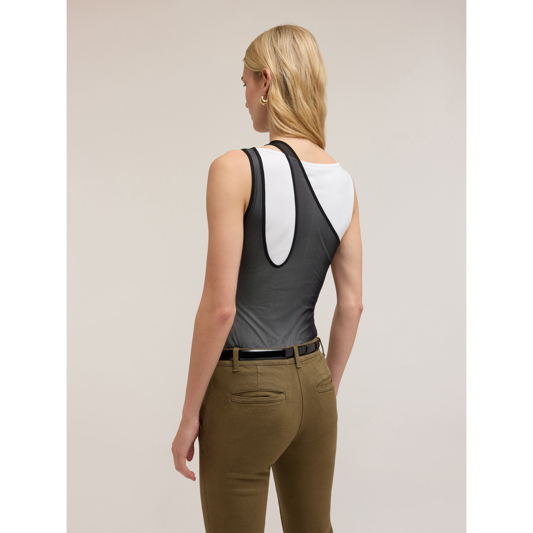 Motivi - Top de jersey con camiseta de tul - Blanco