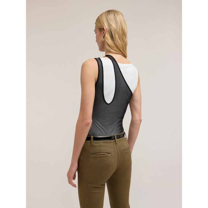 Motivi - Top de jersey con camiseta de tul - Blanco