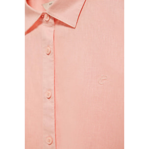 Camicia salmone loose fit in lino e cotone con ricamo monogramma