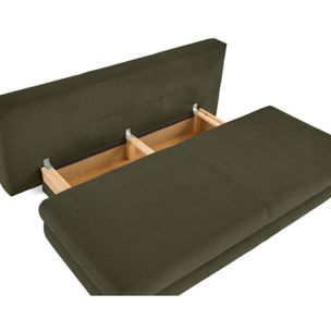 Elton - canapé 3 places convertible avec coffre en velours côtelé - Vert Kaki