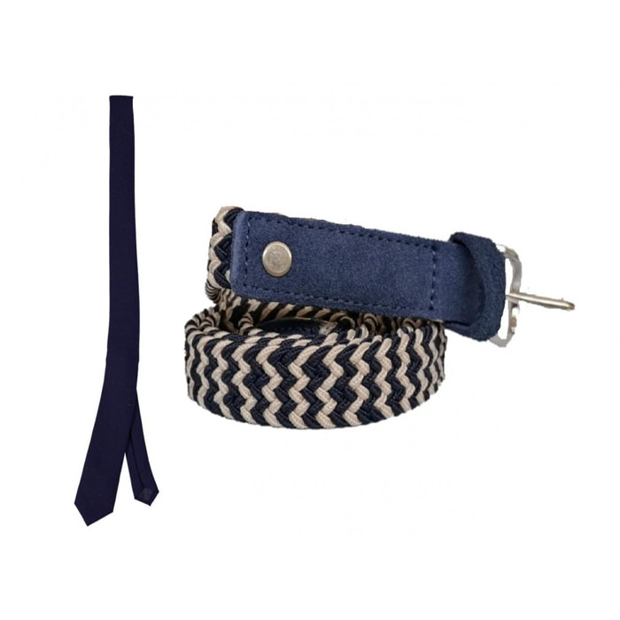 Set ALLEGRINO Cintura elasticizzata blu beige - Cravatta Blu