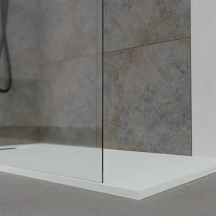 Receveur 140x90x3cm Extra-plat en Polybéton Blanc Mat Effet Pierre - Redécoupable - LIANA