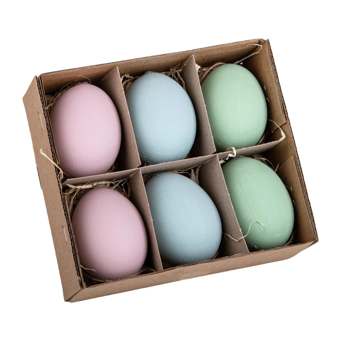 Pezzi 3 - Uova vere da appendere conf.6 pz - Colore Assortite - 8xH12,5x4,5cm - Bianchi Dino