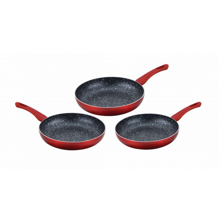 Lot de 3 Poêles en pierre 20 24 28cm Induction rouge Cenocco CC2001-RED