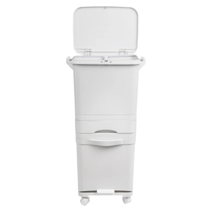 Papelera de reciclaje de clasificación selectiva con pedal, ruedas y asa de triple compartimento de 42l (24l + 4l + 14l).