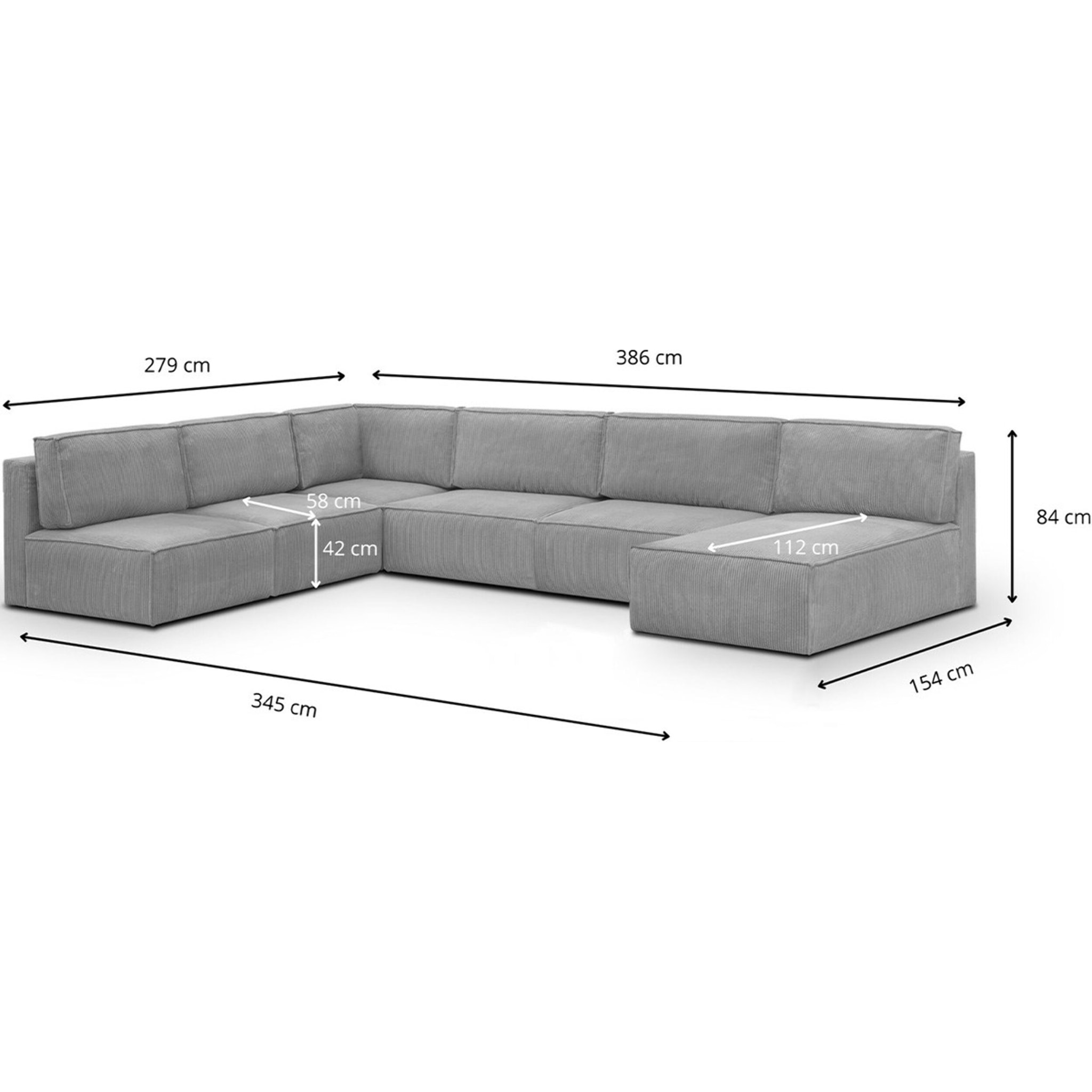 Canapé d'angle droit convertible 9/10 places en velours côtelé - Harper Mod