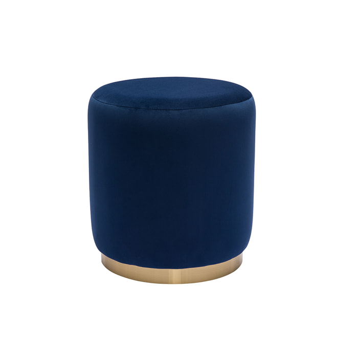 Pouf rond en velours bleu marine et métal doré D40 cm AMAYA