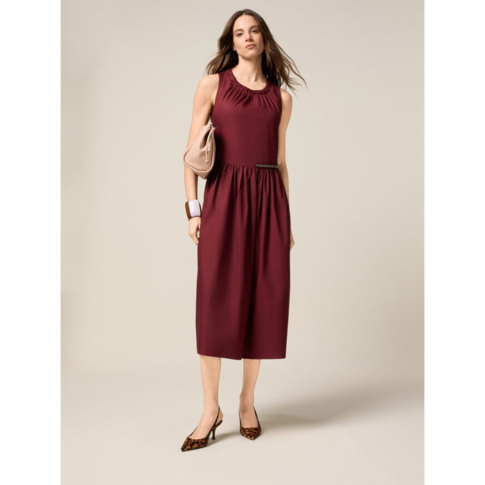 Oltre - Vestido midi acampanado de popelina - Burgundy