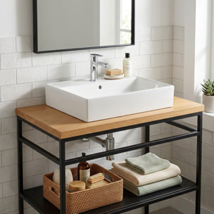 Lavabo 60,5 x 46,5 cm à suspendre ou à poser – blanc brillant – avec trop-plein et trou de robinetterie – SAT Infinitio