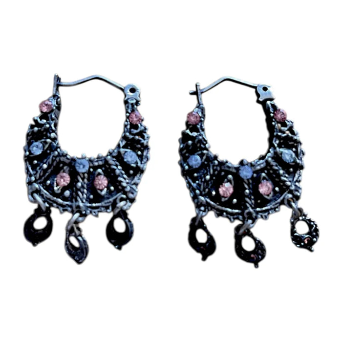 Aro doble 2 caras colgantes y cristal SW plata 10µ envejecido