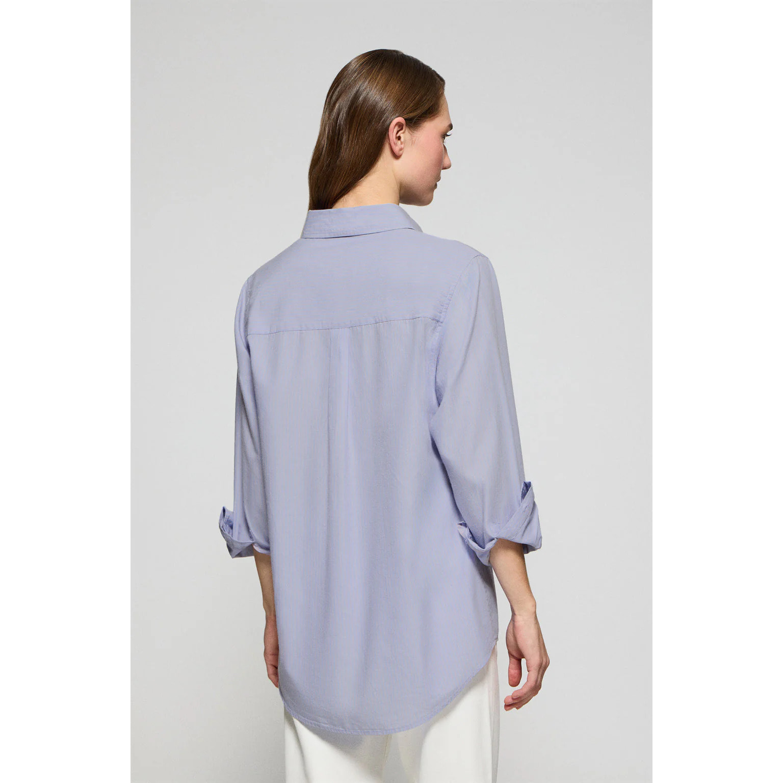 Camisa azul claro Samanta de algodón a rayas con logo bordado