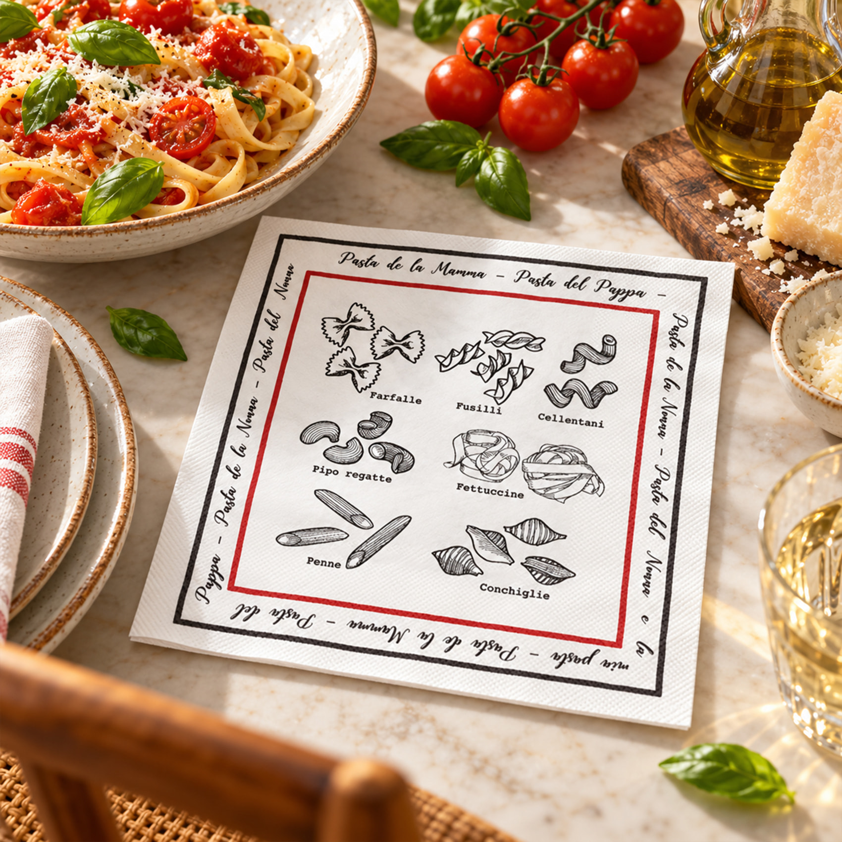 Lot de 20 serviettes en papier motif pâtes - Noir