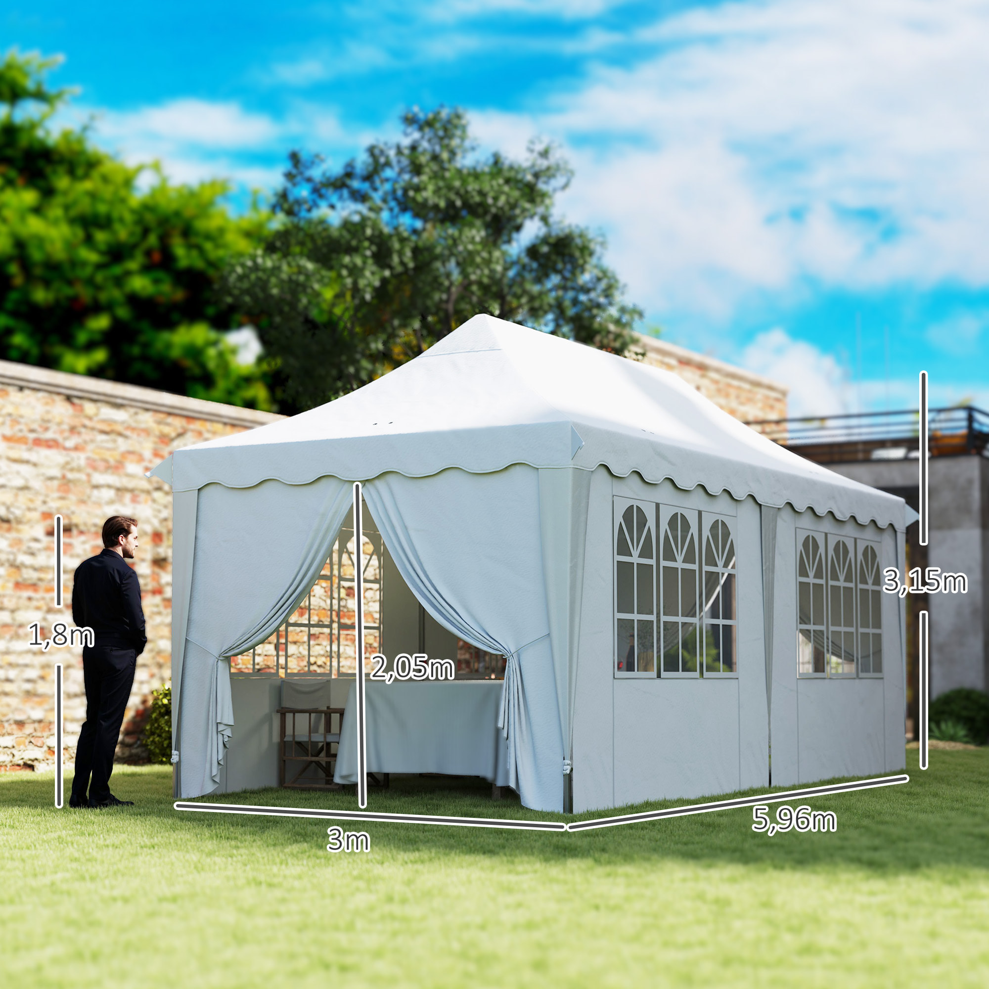 Carpa Plegable Pop-up Gazebo 6x3 m Cenador Plegable con 6 Paredes Laterales Anti-UV Altura Ajustable Bolsa de Arena y Bolsa de Transporte para Camping Fiestas