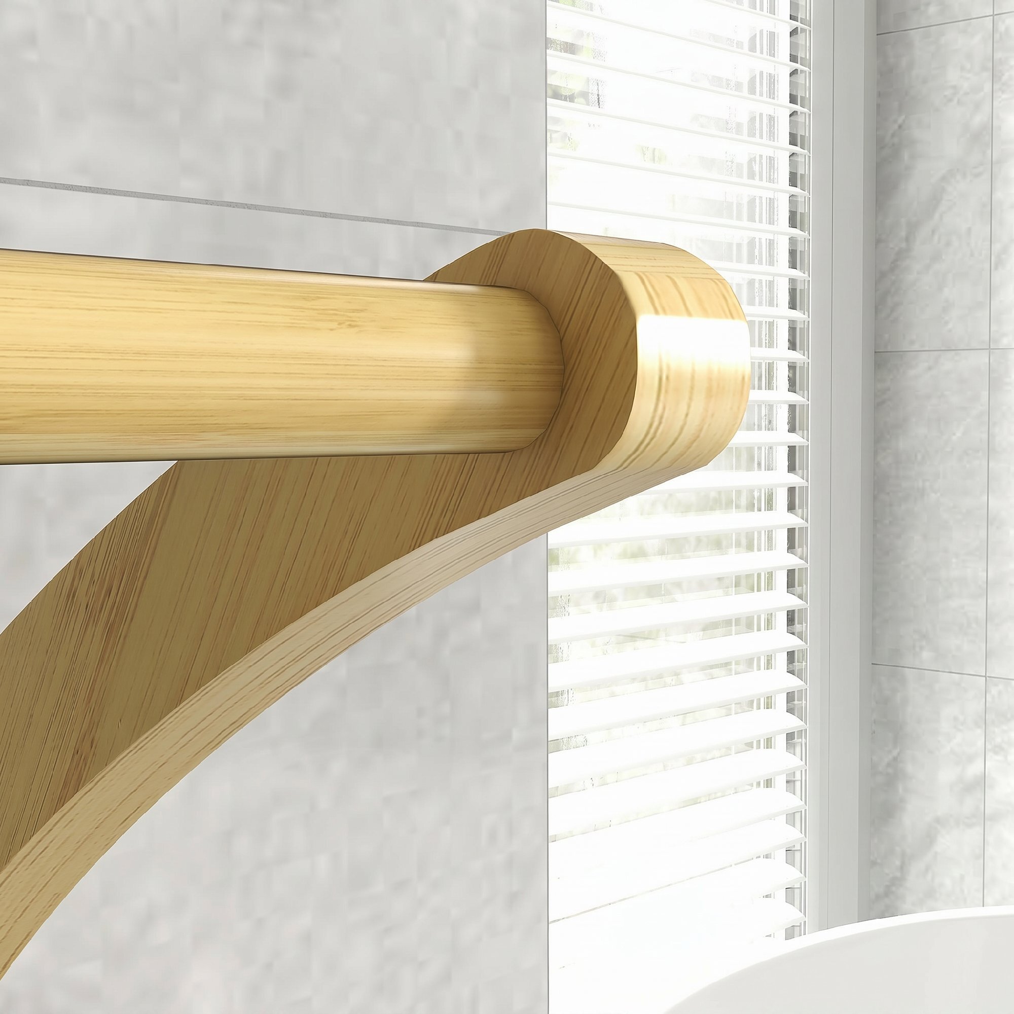 Toallero de Pie de Bambú, Soporte de Toallas de Baño con 3 Barras y Estante de Almacenamiento, para Baño y Lavandería, 50x29x84 cm, Natural