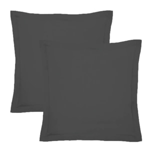 Lot de 2 taies percale de coton uni anthracite Giulia titane