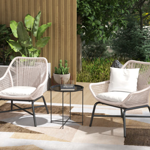 Mesa Auxiliar Redonda Mesa de Jardín Exterior con Bandeja Extraá­ble Patas Plegables Mesa para Exterior Terraza Patio Ø46x50 cm Negro