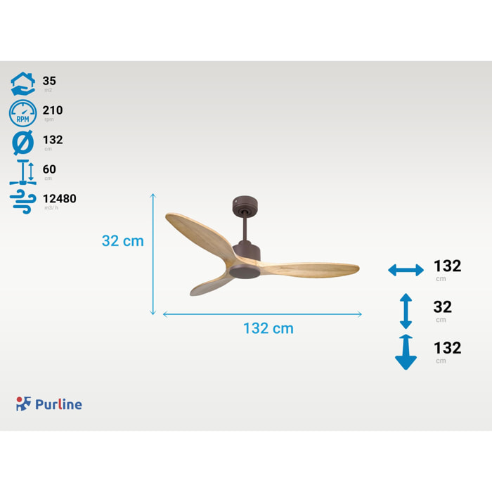 Ventilateur de plafond Réversible  Thermostat Wifi Moteur à courant continu Toits en pente Télécommande Hypersilence Mémoire