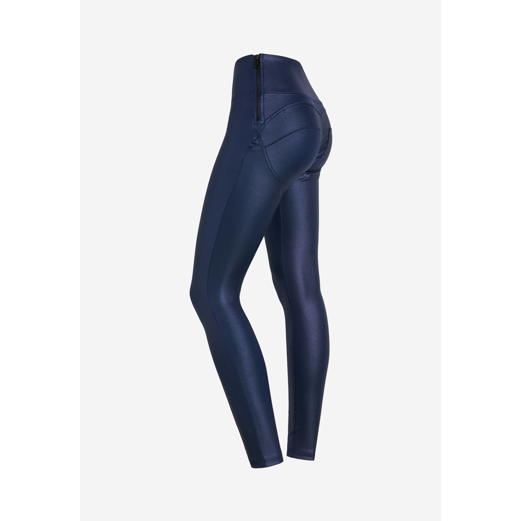 Pantaloni push up WR.UP® vita alta tessuto lucido wet effect