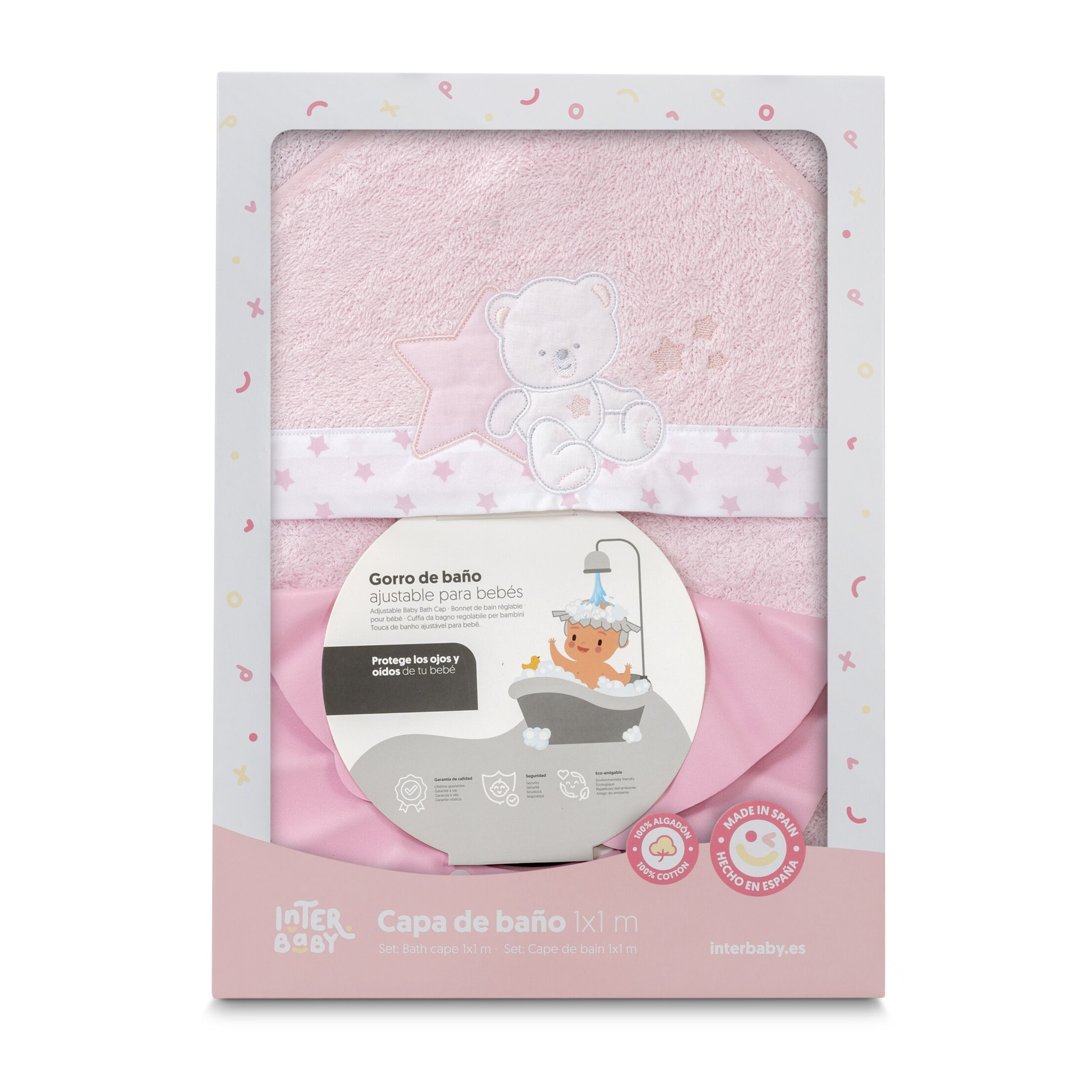 Capa Baño 1X1 Mod Osito Sentado Estrella+ Gorro Rosa