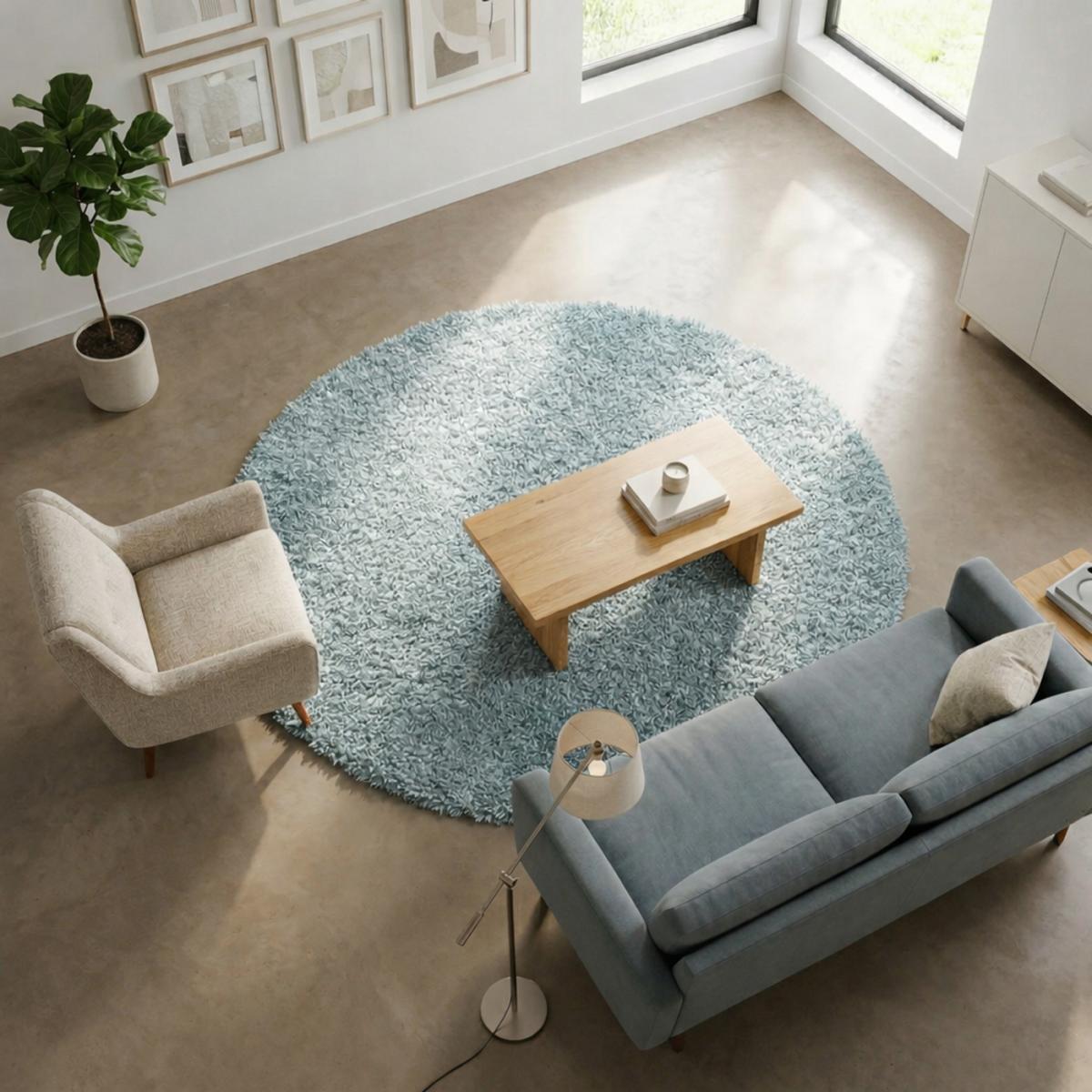 Tapis longs poils shaggy tissé motif uni TENI